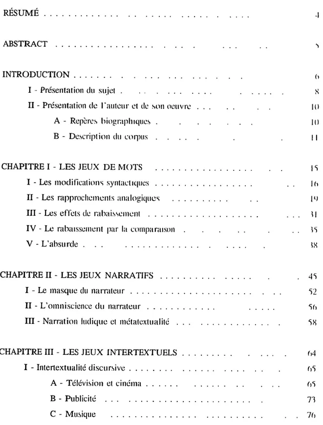 TABLE DES  MATIERES 