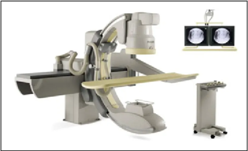 Figure 1.4  Système d'acquisition C-arm pour  l'angiographie rotationnelle. 