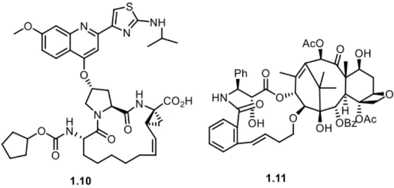 Figure 1.5. Potent synthetic macrocycles: BILN-2061 1.10 and SB-T-2054 1.11.  