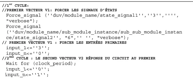 Figure 3.4 Vecteur de simulation RTL formé à partir du modèle de test LOC de la  Figure 3.3