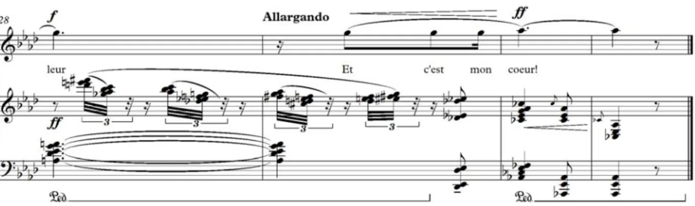 Figure 2.4: The last four measures of “Quelqu’un pleure dans le silence” 