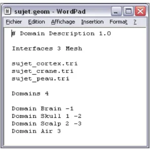 Figure 1.7    Édition d’un fichier d’extension .geom définissant les chemins des surfaces  et leur ordre dans le modèle BEM