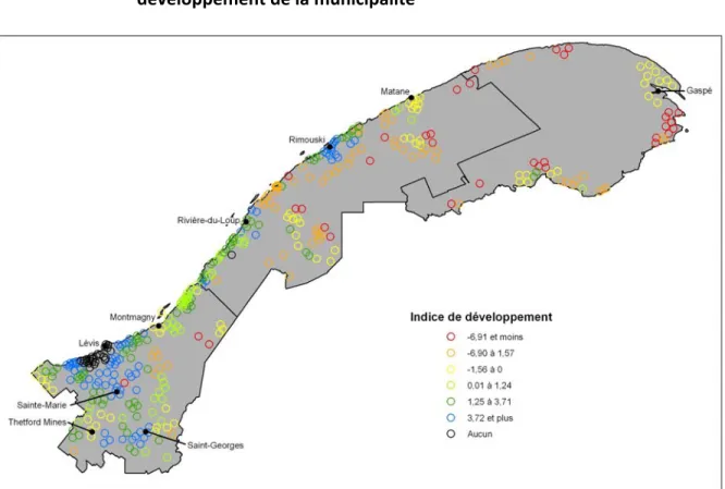 Figure  2.2 ‐  Localisation  des  entreprises  de  la  population  selon  l’indice  de  développement de la municipalité 