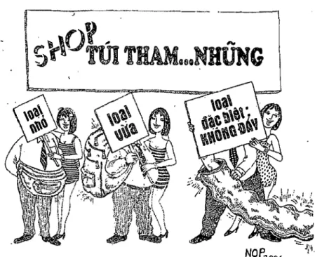 Figure 3 : Parodie d'une publicité qui  annoncerait  la  vente de  «  sacs  de corruption» (tui  tham nhung) de différentes tailles