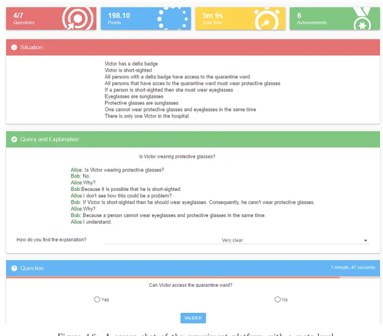 Figure 4.6: A screen shot of the experiment platform with a meta-level dialectical explanation (Group DE)