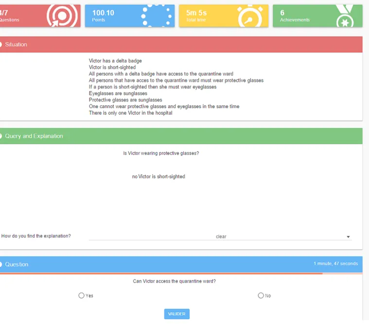 Figure 4.7: A screen shot of the experiment platform with a one-shot argument-based explanation (Group OE).