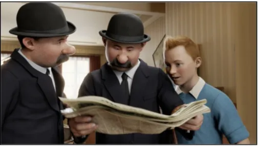 Figure 3.1: Example: Scene cut from Tintin movie, featuring Tintin and the Duponts.