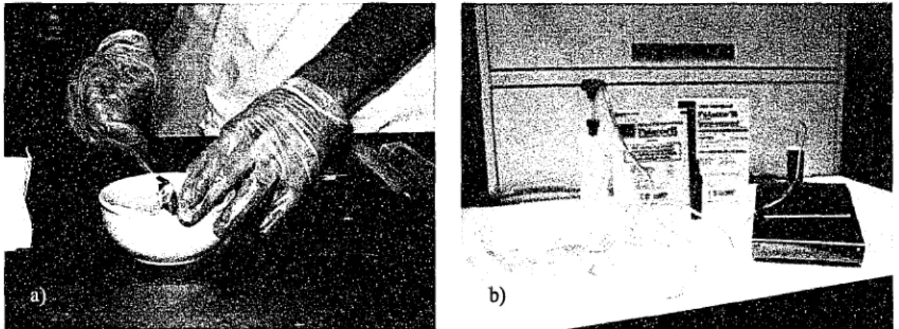 Figure 11- Préparation du ciment (a)  à  la main et (b) sous vide 