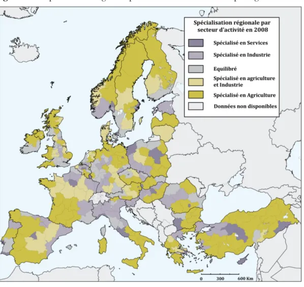 Figure 1 - 30 Spécialisation régionale par secteur d’activité en 2008 par régions NUTS 2 