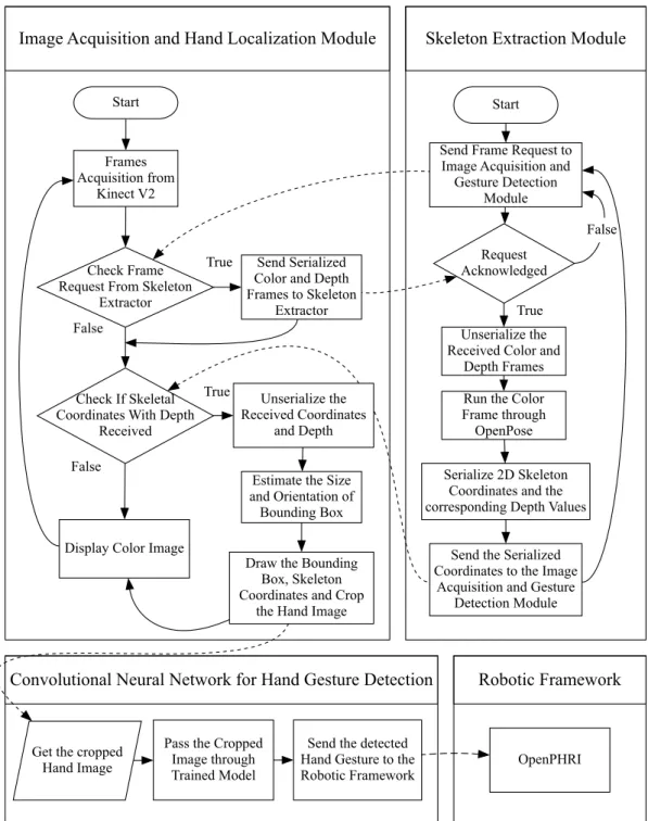 Figure 3.3 The overall pipeline of our asynchronous distributed network for pHRI using hand gestures
