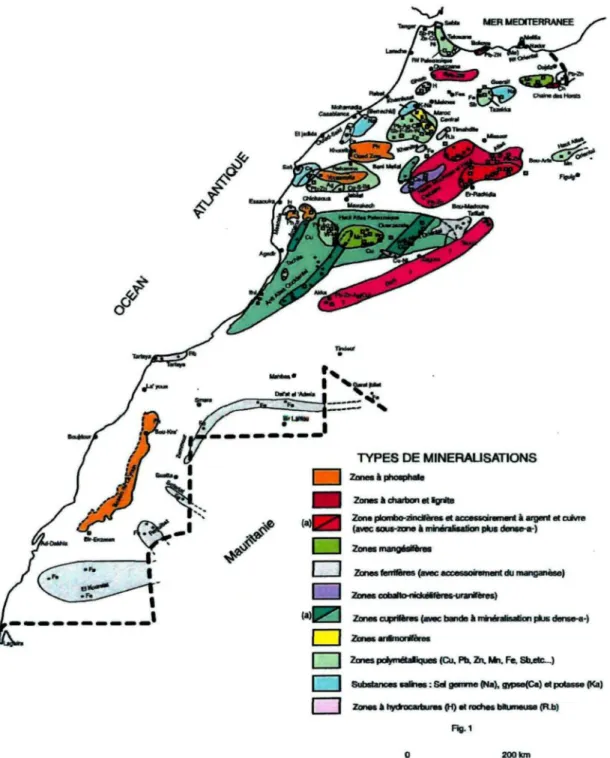 Figure 1: Principales zones minéralisées au Maroc (Secrétariat d'état chargé de l'environnement, 2009).
