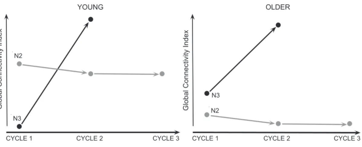 Figure 2.3: Global connectivity contrast for N2 and N3 across sleep cycles for younger and older  individuals 