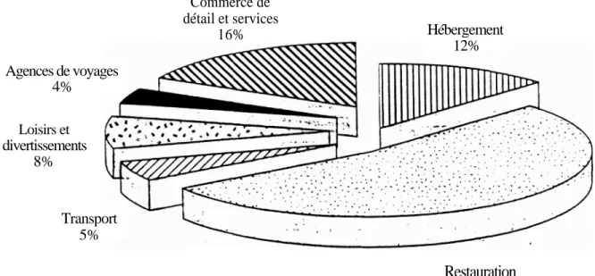 Figure 2.    Répartition des établissements touristiques par secteur d'activité Transport  5%Loisirs etdivertissements8% Agences de voyages 4% Hébergement 12%Commerce dedétail et services16% Restauration  55%