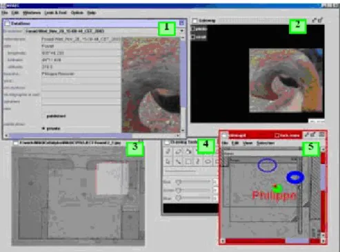 Figure 1.27.Une copie d’écran de l’interface sur la tablette du système MAGIC,  la fenêtre en haut à droite est la vue qui est affichée sur le casque de 