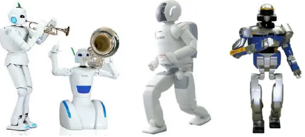 figure 2.1: Exemples de robots humanoïdes (à gauche : les robots joueurs de musique de Toyota