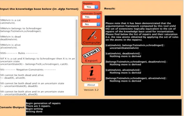 Figure 3.6: Screen capture of the main interface of the DAGGER tool and its repair computation module