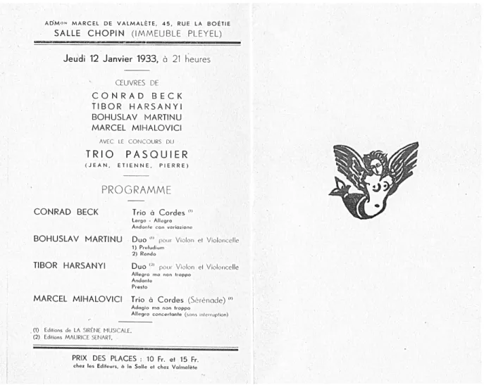 Illustration 5.1. Programme du concert organisé par la Sirène musicale le 12 janvier 1933