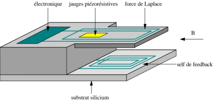 Figure 1.4 : Capteur magnétique de type MEMS utilisant une structure cantilever [DON91] 