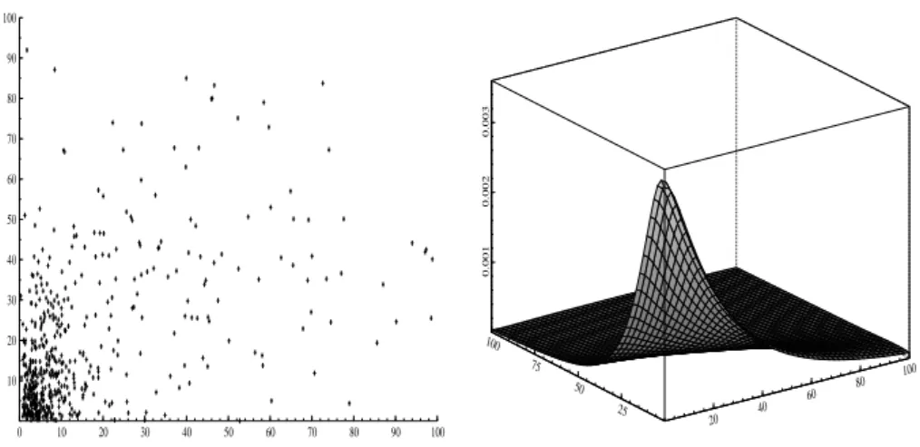 Figure 7: Scatter plot and nonparametric estimator with gamma kernel of the corporate finance data.