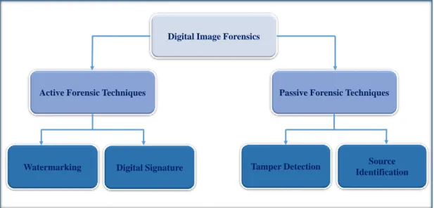 Figure 1.1: Hierarchy of digital image forensics.