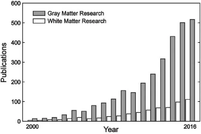 Figure 3. Dynamique des publications relatives à l’étude de la substance grise et la substance 