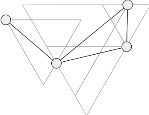 Figure 1.3: An example of a TD-Delaunay graph. Construction triangles are in grey.
