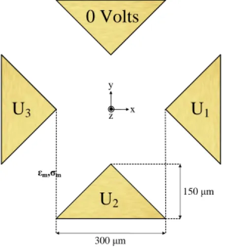 Figure 3.1 – Géométrie des électrodes utilisées dans les exemples de ce chapitre.
