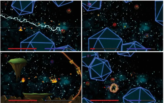 Figure 3.1 – Screenshots of Ethereal: 2D multiplayer shooter game [Mogwai, 2012]