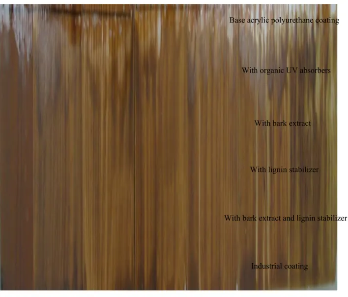 Figure 3 Visual assessment of coated heat-treated jack pine for different weathering times 3.4