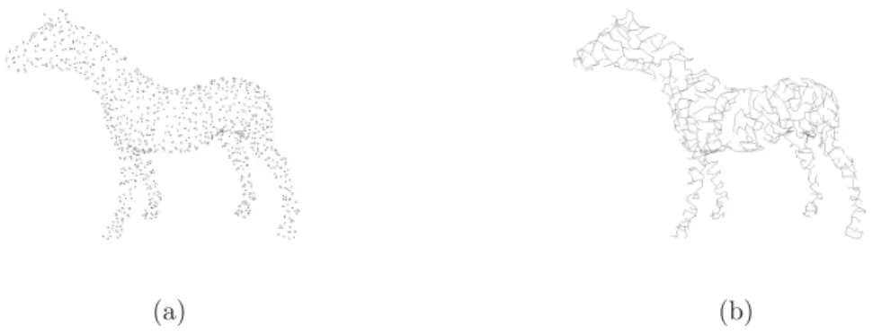 Figure 2.4: a) Nuage de 3006 points 3D, b) ACPME construit sur le nuage de points.