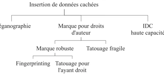 Figure 3.3: Classification des m´ethodes d’insertion de donn´ees cach´ees, bas´ee sur les travaux de [95, 17].