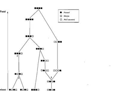 FIG.  6.  Une  réalisation  du  graphe  de  recombinaison  ancestral  (ARC).  &#34;1&#34; 