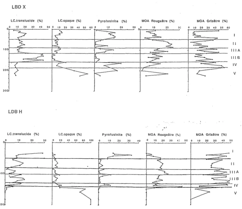 FIG.  5.  - Petrogrnphicnl  coiiipositioii  (pnlwofucies) of LDB  X  mid  LDR  H  (depth  ill  CiIr)