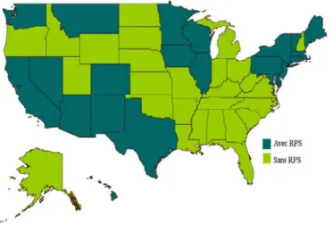 Figure 6 : États qui ont adopté des normes  de composition en énergie renouvelable  pour leurs portefeuilles énergétiques 66 Cliquez pour consulter une carte interactive 