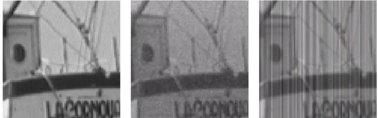 figure I.18 Image d'origine et avec du  bruit : de type pixel et de type colonne