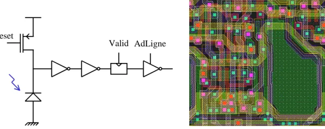 figure III.6 : Schéma de principe du ph otosite de l’imageur et sa vue "layout"