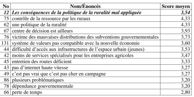 Tableau 14 Caractéristiques de la grappe 12 produite par les citoyens 