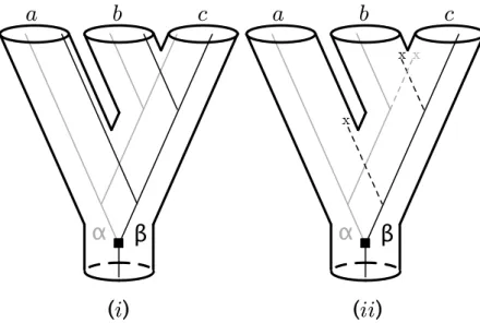 Figure 2.1: An example of how duplication events can lead to conflict between gene and species trees - Species trees are depicted as thick pipes or tubes and thin lines represent gene trees