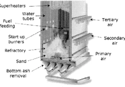 Figure 1.1 : Chaudière à vapeur avec système de combustion en lit fhadisé |1]