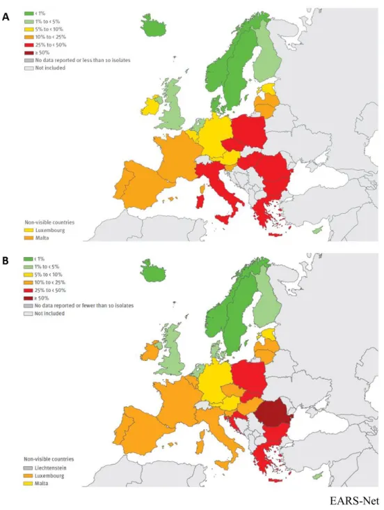 Figure 9: Epidemiology  of  P. aeruginosa  strains  resistant  to  aminoglycosides in Europe