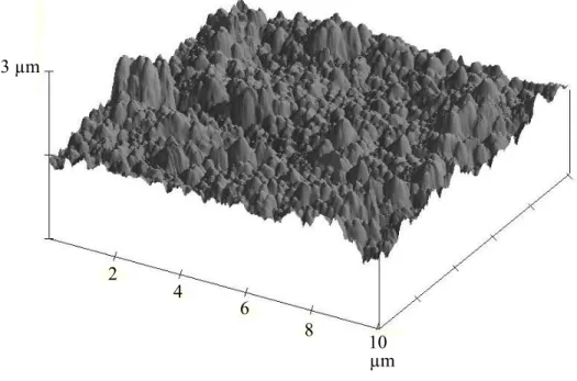 Fig. 2. 3D AFM image of the surface of PTFE film deposited on the anodized aluminium  surface