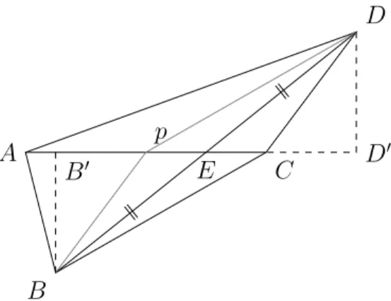 Figure 3.2. Exemple d’un quadrilatère ABCD ayant sa diagonale AC qui intersecte le segment BD en son milieu