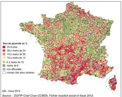 Figure 2 : Taux de pauvreté en pourcentage en France en 2012. 