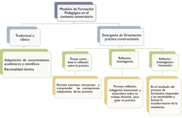 Figura 1: Esquema resume de orientaciones de modelos de formación pedagógica para  docentes universitarios  