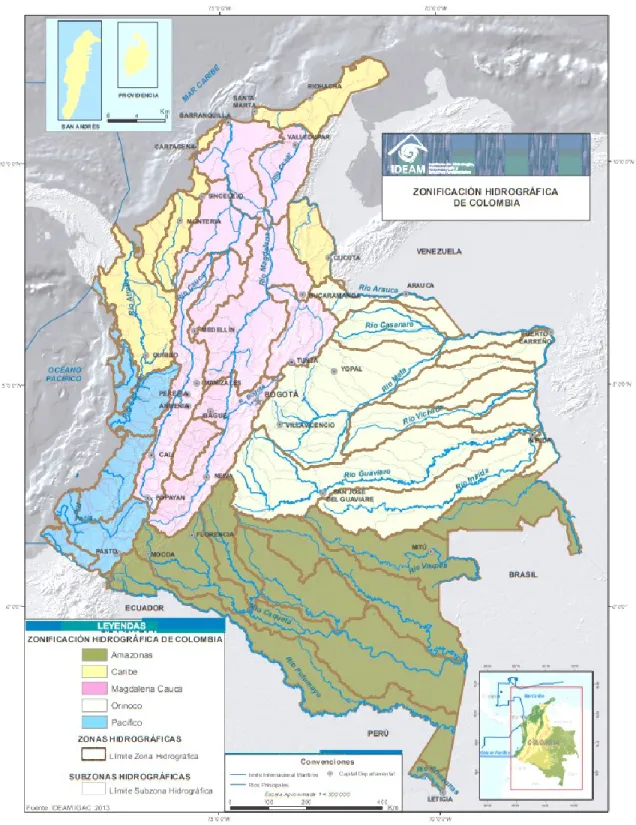 Figure 3: Zonage hydrographique de la Colombie  Source: IDEAM, 2013