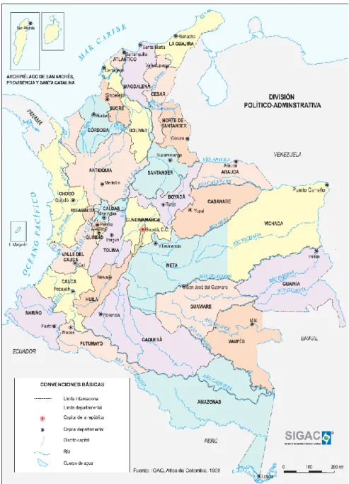 Figure 4: Division politico-administrative des départements en Colombie   Source: SIGAC