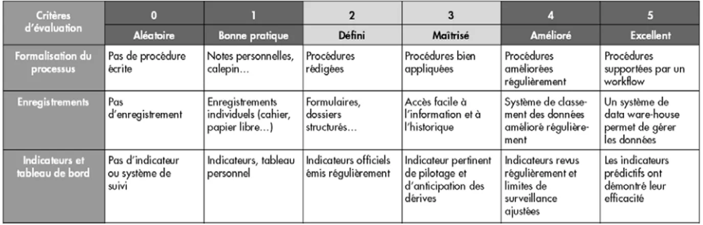 Figure 7 : Exemple de grille d’analyse de la maturité d’un processus (55) 