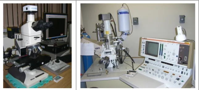 Figure 3.9 Devices for the microstructure analysis: a) Clemex® image processing set; 