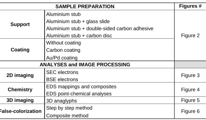 Table 1: Inventory of preparation and methodological tests developed in this work 