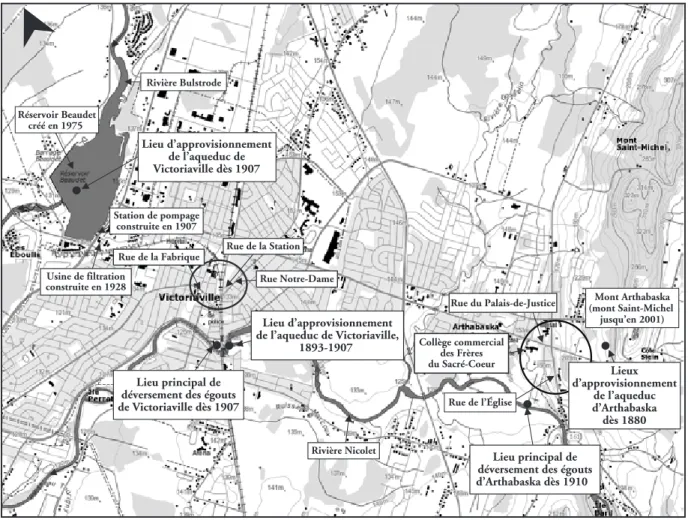 Figure 1  Carte topographique de Victoriaville qui situe les principaux  éléments géographiques évoqués dans cette étude